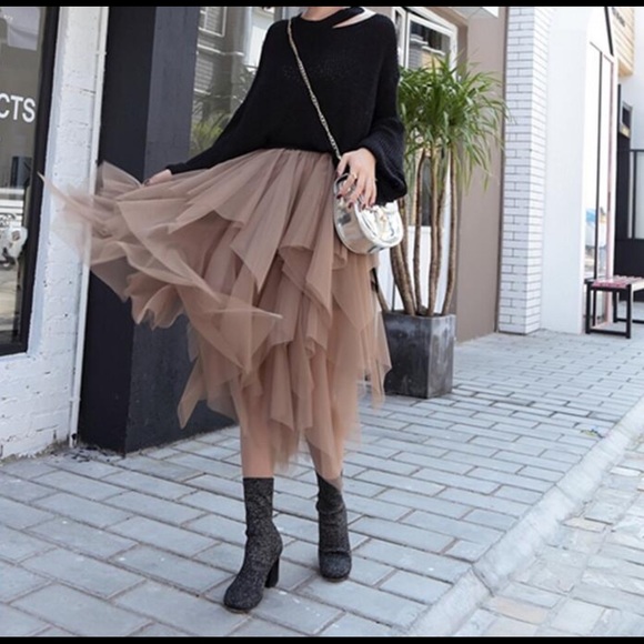 Dresses & Skirts - Beige Long Tulle Skirt